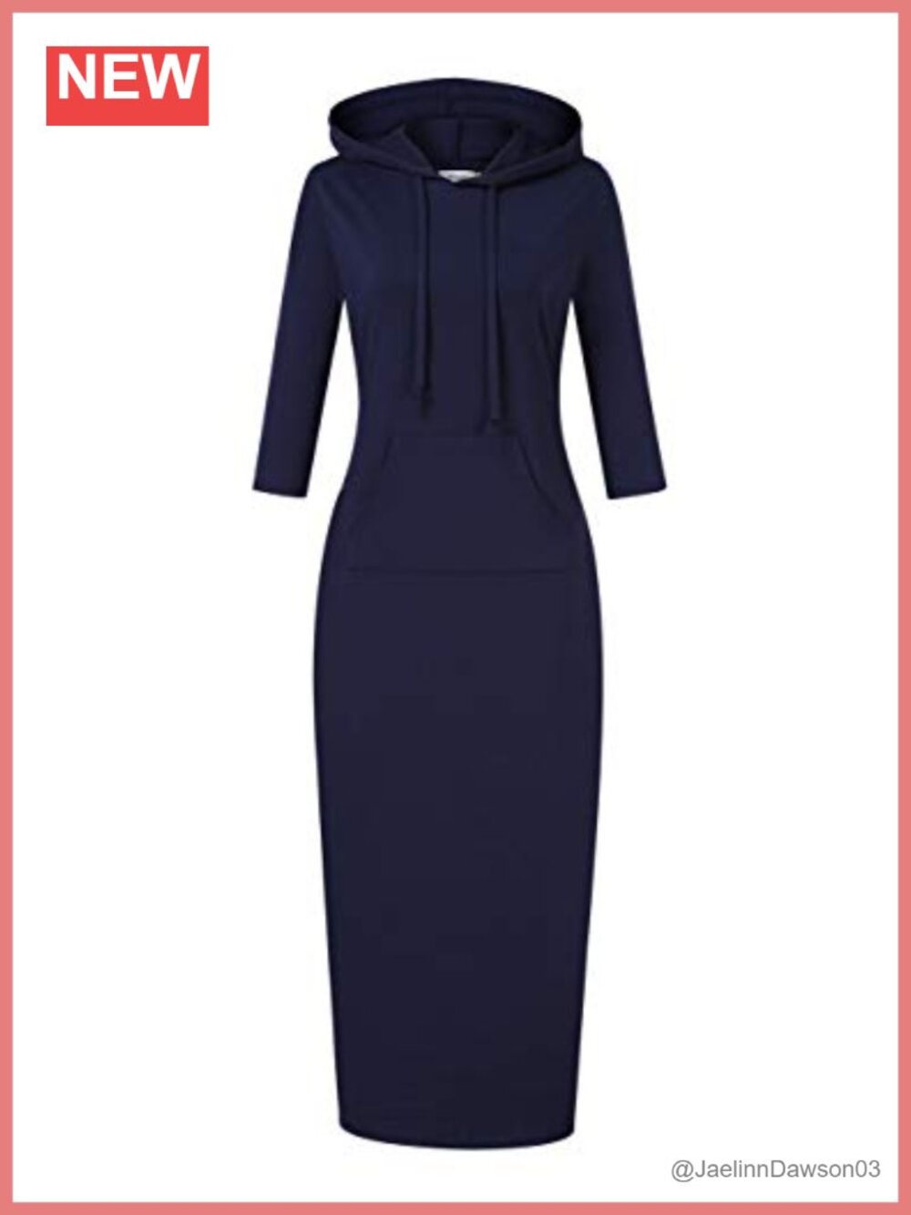 Women's Casual Hoodie Maxi Dress 3/4 Sleeve Pullover Pocket Cotton